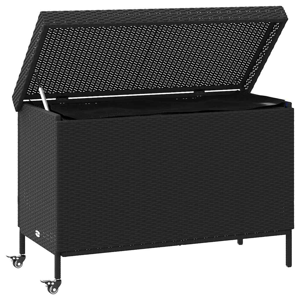 vidaXL Zahradní úložný box s kolečky černý 110x55x73 cm polyratan