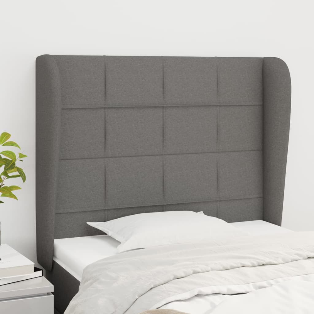 vidaXL Čelo postele typu ušák tmavě šedé 83 x 23 x 118/128 cm textil