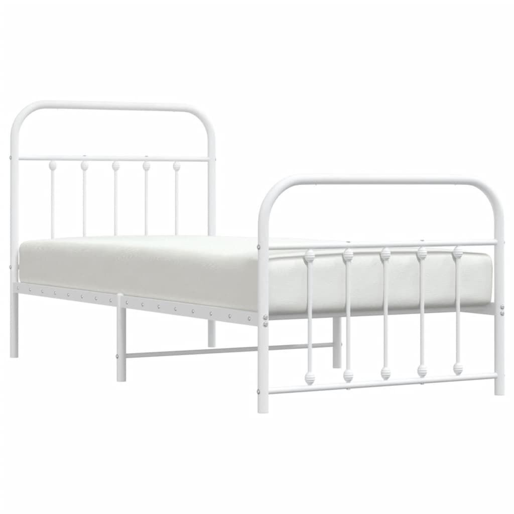 vidaXL Kovový rám postele s hlavovým a nožním čelem bílý 90 x 190 cm