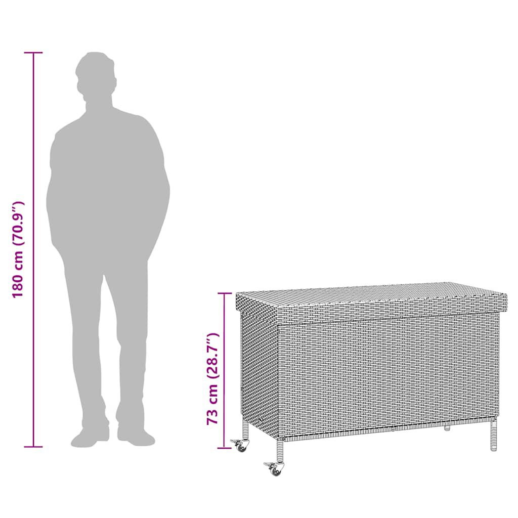vidaXL Zahradní úložný box s kolečky černý 110x55x73 cm polyratan