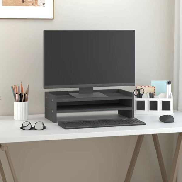 vidaXL Stojan na monitor šedý 50x24x16 cm masivní borové dřevo