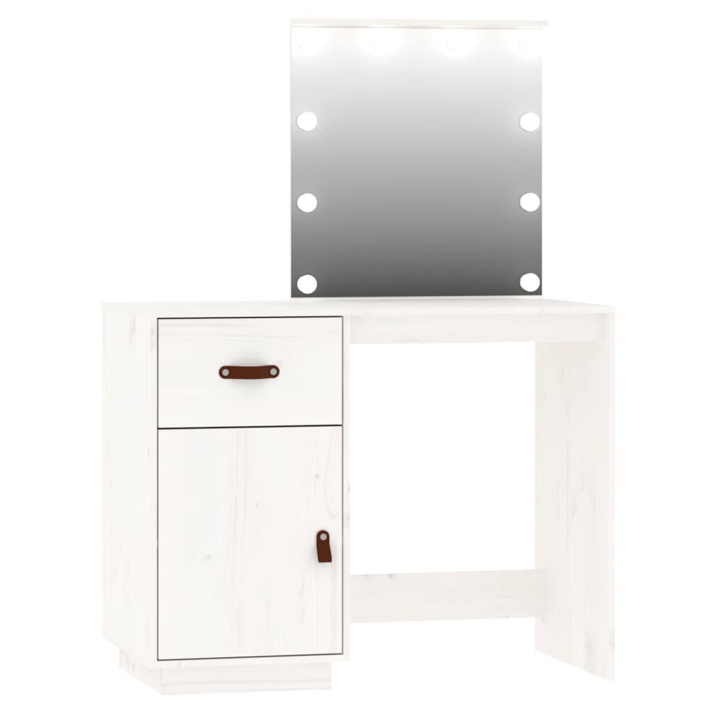 vidaXL Set toaletního stolku s LED Bílý masivní borovice